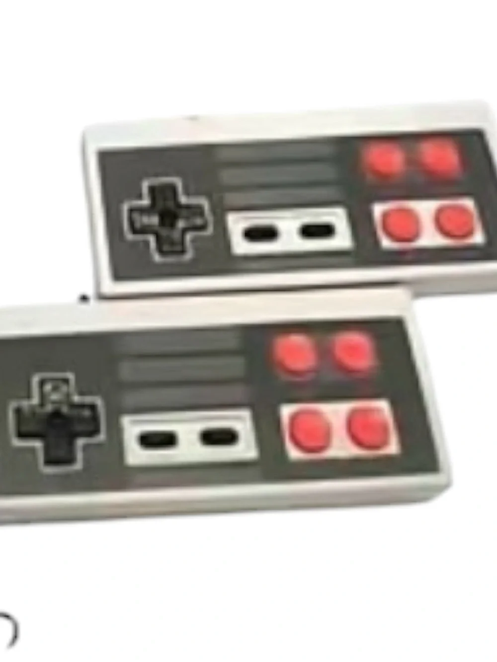 Retro Style Gray Gaming Console with Red-Button Wired Controllers